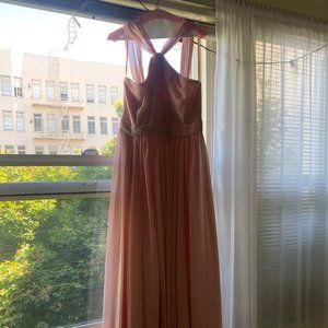 Cora Pleated Halter Chiffon Dress (Rose)